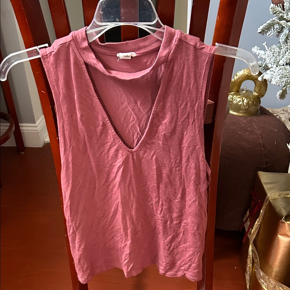 Garage Deep V-Neck Pink Muscle Tee